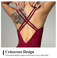 Combinaison de yoga sans manches pour femme, dos croisé, côtelée, sans couture, extensible, anti-transpiration, séchage rapide, respirante, en Spandex/Nylon, pour le sport