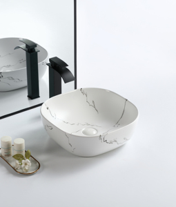 Lavabo da appoggio in ceramica bianca moderna con motivo a pietra blu iridescente, capacità 9L, garanzia 5 anni - Product Image 6