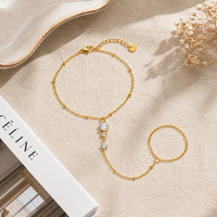 Yuhui Bracelet en acier inoxydable transfrontalier, style luxe léger et haut de gamme, avec zircon incrusté, chaîne de poignet et bague tout-en-un