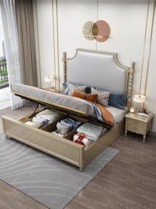 Traditional Upholstered <b>Bed</b> <b>Frame</b> Queen Size Beige Faux Leather Headboard Wood <b>Platform</b> Design Soft <b>Bed</b> - Product Image 5