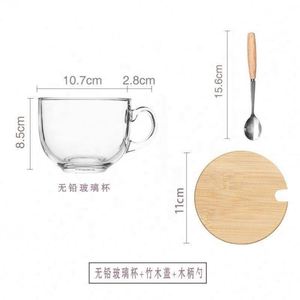Taza de Café de Vidrio Transparente de 15 oz con Tapas de Bambú y Cuchara, Ecológica, con Logotipo Personalizado para Café, Té, Leche, Avena, Yogur - Product Image 2