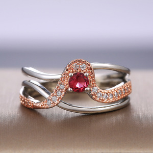 Anillo de Oro Sólido de 18K para Mujer F420 con Rubí y Diamantes de Corte Brillante Redondo, Engaste Pavé, Anillo Fino con Gema de Compromiso - Product Image 3