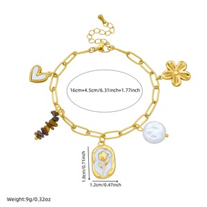 Elegant Gold Tone Necklace And <b>Bracelet</b> <b>Set</b> With Pearl Flower Heart Charms For Women Everyday Wear - Product Image 4