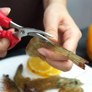 กรรไกรตัดกุ้งล็อบสเตอร์ CJ107 กรรไกรครัวสแตนเลสสีแดงรูปทรงโค้ง สำหรับใช้ในบ้าน - Product Image 4