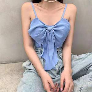 Camisola de punto para Primavera/Verano de talla única, pajarita sobre <span class=keywords><strong>Top</strong></span> corto con ombligo expuesto - Product Image 5