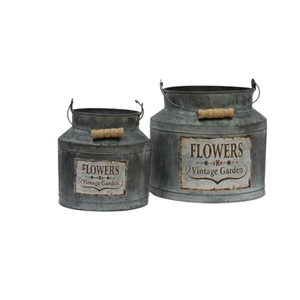 Poignée de corde Pots de jardinière en zinc galvanisé maison jardin Vintage rustique décoratif Pots de fleurs en métal et jardinière - Product Image 4