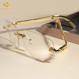 Fine Jewelry Rimless <b>Eyewear</b> 925 Silver Hip Hop Iced Out Moissanite Clear Lens Fashion Unisex Adult Sunglasses - Product Image 2