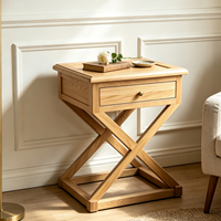 HL509-CN Français Vintage Rustique Provincial Meubles En Bois De Chêne Massif X Croix Jambes Chambre Table De Chevet Table De Chevet avec Tiroir