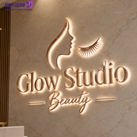 Enseigne personnalisée en acier inoxydable avec logo rétroéclairé LED 3D en or rose, signalétique murale pour salon de beauté, studio de soins des cils et de la peau, réception