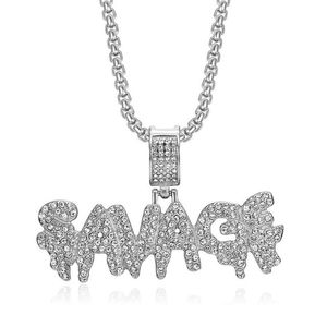 Collar con Colgante Savagf de yunnique, Acero Inoxidable, Chapado en Oro, Diseño con Letras Incrustadas, Joyería para Hombre para Fiestas - Product Image 4