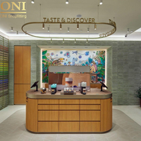 Meuble mural personnalisable en MDF ONI Shopfitting avec éclairage LED pour caisse, comptoir d'accueil, café, boulangerie, présentoir alimentaire