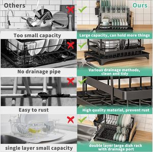 Kitchen Large <b>Dish</b> <b>Rack</b> with Drainboard Metal 2-Tier <b>Dish</b> Drying <b>Rack</b> with Utensil Holder for Kitchen Counter - Product Image 2