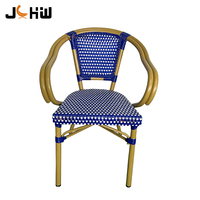Fauteuil de bistrot français de luxe en rotin PE tressé à la main, bleu, style moderne, durable, pour extérieur, jardin, café, salle à manger