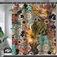 Rideau de douche en polyester 3D floral botanique bohème, imperméable, moderne, abstrait, bohème, écologique, séchage rapide, rideaux de salle de bain