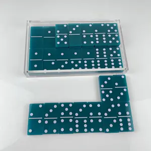कस्टम रंगीन 28 पैक Toppling उच्च बनाने की क्रिया dominoes कारतूस डबल 9 रंग एक्रिलिक Dominoes ब्लॉक खेल सेट बच्चों के लिए उपहार