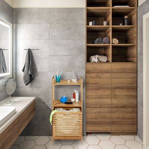 Cesto Portabiancheria in Bambù con Scaffale a 2 Livelli e Cesto Portabiancheria Staccabile per <span class=keywords><strong>Bagno</strong></span> - Product Image 2