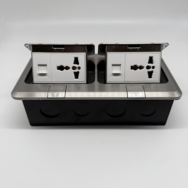 Stainless Steel Sliver 16A Universal Power Outlet Multimedia Embedded Waterproof pop up Floor Socket Box Cat6 Network Socket