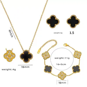 Pendientes, Collar y Pulsera <span class=keywords><strong>de</strong></span> Acero Inoxidable Chapado en Oro <span class=keywords><strong>de</strong></span> 18K con Diseño <span class=keywords><strong>de</strong></span> Trébol, Joyería Clásica <span class=keywords><strong>de</strong></span> Lujo <span class=keywords><strong>de</strong></span> Diseñador Famoso - Product Image 5