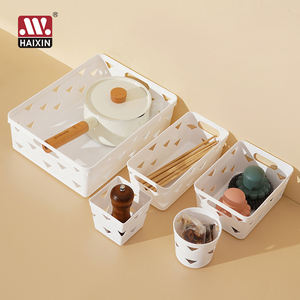 Haixin 10 pièces Panier rond carré en plastique Imitation cuir Panier de rangement rectangulaire en plastique Ensemble de paniers de rangement avec poignée - Product Image 1