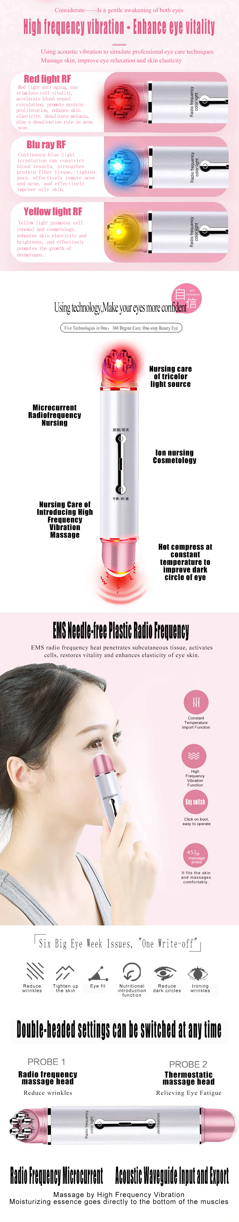 Electric Beauty Wrinkle Removal Pen Stick Cooling Facial Under Eye Care Roller Instrument Tool Massager For Dark Circles