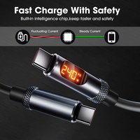 Kabel USB C ke USB C 240W Fleksibel Silikon PD 3.0 Pengisian Cepat Kabel Data dengan Layar Digital untuk iPhone iPad Galaxy Xiaomi