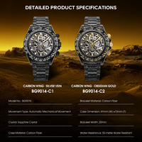 Bonest Gatti Herren Lava Flow Carbon Fiber Chronograph Automatikuhr Saphirglas Leuchtend 50M Wasserdicht Armbanduhr BG9014