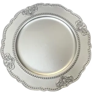 Wholesale Painted Silver Flower Plastic Plate Round Mesh Plate Christmas Decoration Snack Tray