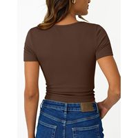 Camisetas Henley Acanaladas Básicas para Mujer FOXA, Moda Verano 2026, Lindas, Casuales, Transpirables, de Manga Corta, Ropa de Primavera