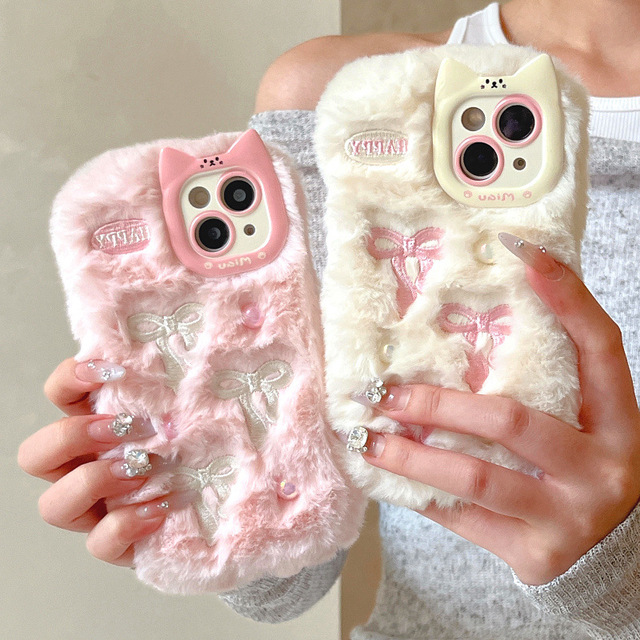 3D Cartoon Cute butterfly Warm Plush Stand Suitable for IPhone17 14 13 15 16 Pro Max Soft Back Cover