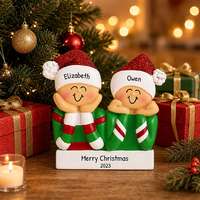 Figurine en résine de Noël pour enfants, elfe avec pull rayé, manteau, chapeau de Père Noël souriant, bannière et base, cadeau familial