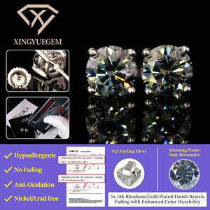 Nuevos Pendientes de Botón con Cierre de Rosca de Plata de Ley 925, Chapados en Oro Amarillo, con Moissanita VVS Brillante de 5mm y 6.5mm, Estilo Hip Hop - Product Image 3