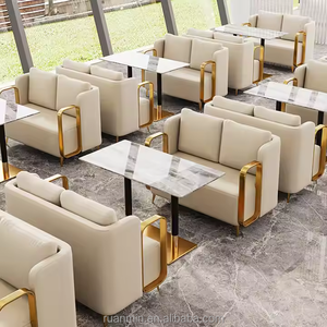 Su misura moderno ristorante da pranzo tavoli e sedie con sedili in pelle PU metallo cornici gambe in legno-mobili commerciali - Product Image 5