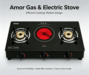 Estufa de Cocina Amor 2 con 2 Quemadores de Gas + 1 Infrarrojo, 3 Quemadores, Vidrio Templado, Soportes de Hierro Fundido, GLP/GN, para Hogar y Cocina Moderna - Product Image 6