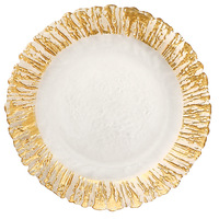 Nouvelles assiettes de présentation en verre à bord doré pour mariage en extérieur, assiettes de table en verre argentées, personnalisables, vente en gros