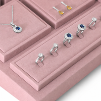 WEIMEI Présentoir à bijoux multicouche en velours rose poudré, support pour montres, bagues et colliers, pour boutique, magasin de cadeaux, ensemble de présentation de bijoux