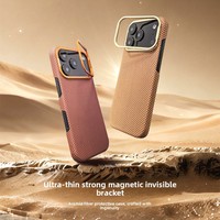 Étui de téléphone professionnel en fibre d'aramide de luxe, léger, antichoc, anti-traces de doigts, avec support d'objectif magnétique personnalisé et gaufrage