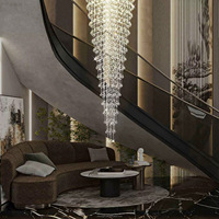 Lustre LED moderne de luxe en aluminium, réglable en hauteur, télécommandé, personnalisé, pour villa, avec cristaux supplémentaires
