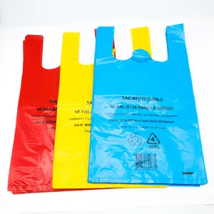 Borse per la spesa con loghi fabbrica stampa direttamente Offset borsa per supermercato borsa per t-shirt in plastica con manico in gilet riciclabile HDPE
