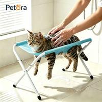 Table de toilettage pliable Petora avec pieds métalliques, surface en maille anti-affaissement, station de bain pour petits animaux, pour le bain et la coupe de poils