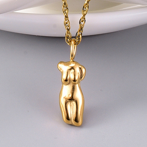 Collana con Ciondolo a Forma di Corpo Femminile Astratto in Acciaio Inossidabile Dorato, Regalo Unico per Donne - Product Image 1