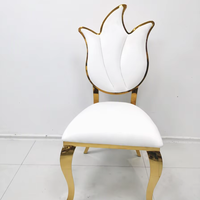 Chaise de salle à manger moderne de luxe en acier inoxydable durable, imperméable, empilable, dossier tulipe, velours blanc, pour hôtels, fêtes et usage domestique