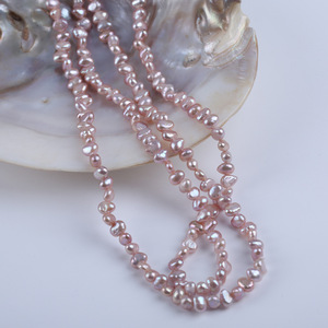 Long Light Purple 4-5mm <b>Cross</b>-Border <b>Side</b> Hole Two Sided Pearl <b>Necklace</b> Fashionable Sweater Chain for Gifts - Product Image 3