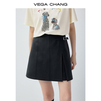 VEGA CHANG Verstellbare Schnalle Süße Coole Matte Asymmetrische Split-Detail Lederrockhose Frühling Coole Vielseitige Rockhose