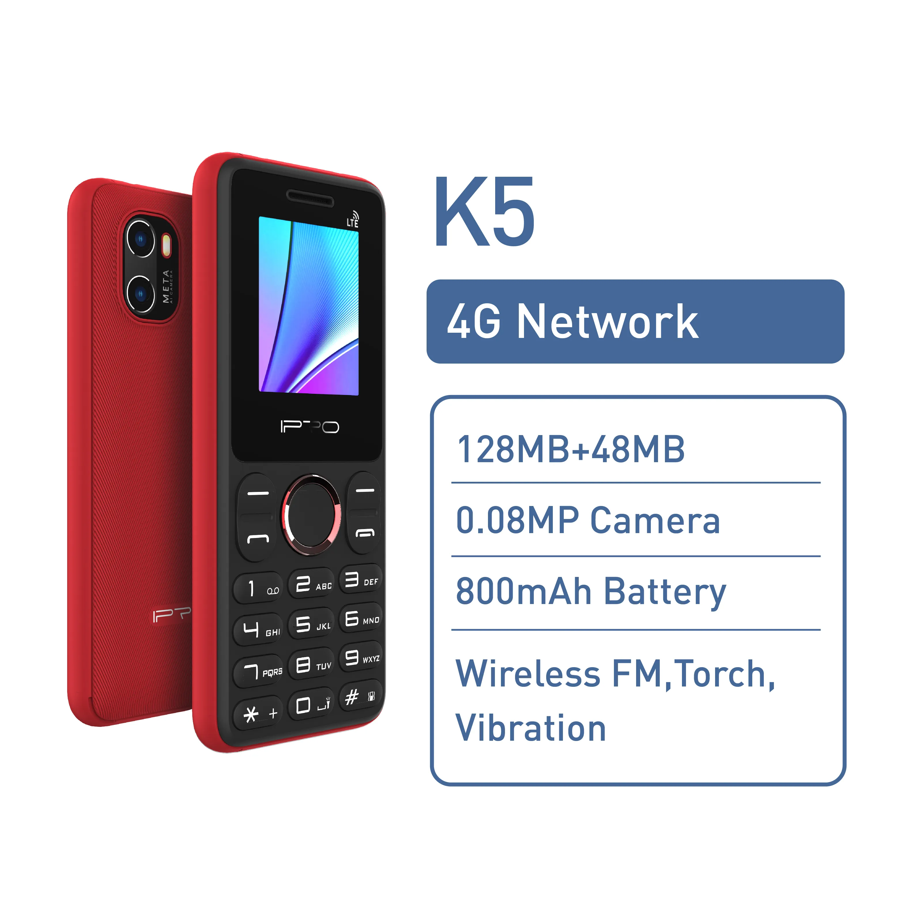 2024 Nieuwe Ipro K5 1.77Inch Kleine Telefoon Grote Knop Met Camera Ondersteuning Oem Odm Senior 4G Bar Feature Telefoon