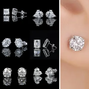 Wholesale Factory Price Vvs GRA Brilliant Round Cut Moissanite Solid Gold Plated 925 Sterling Silver Solitaire Earrings Stud