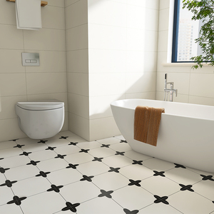 Azulejos de porcelana de cerámica blanca <span class=keywords><strong>y</strong></span> negra de 300x300mm Retro francés suelo rústico antideslizante <span class=keywords><strong>para</strong></span> baño cocina balcón Función de ladrillo refractario - Product Image 5