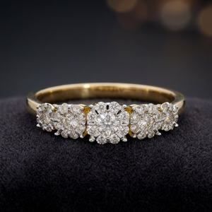 Bague de mariage vintage en or massif 14 carats plaqué rhodium avec grappe de diamants naturels taille brillant rond - Product Image 3
