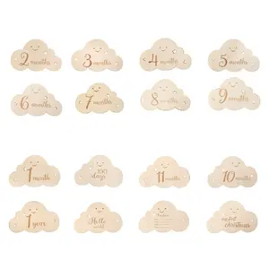 Wooden Baby Month Milestone Card Cloud Shape Photography Cards Birthday Newborn Birth Gift Souvenir Photography Accessories