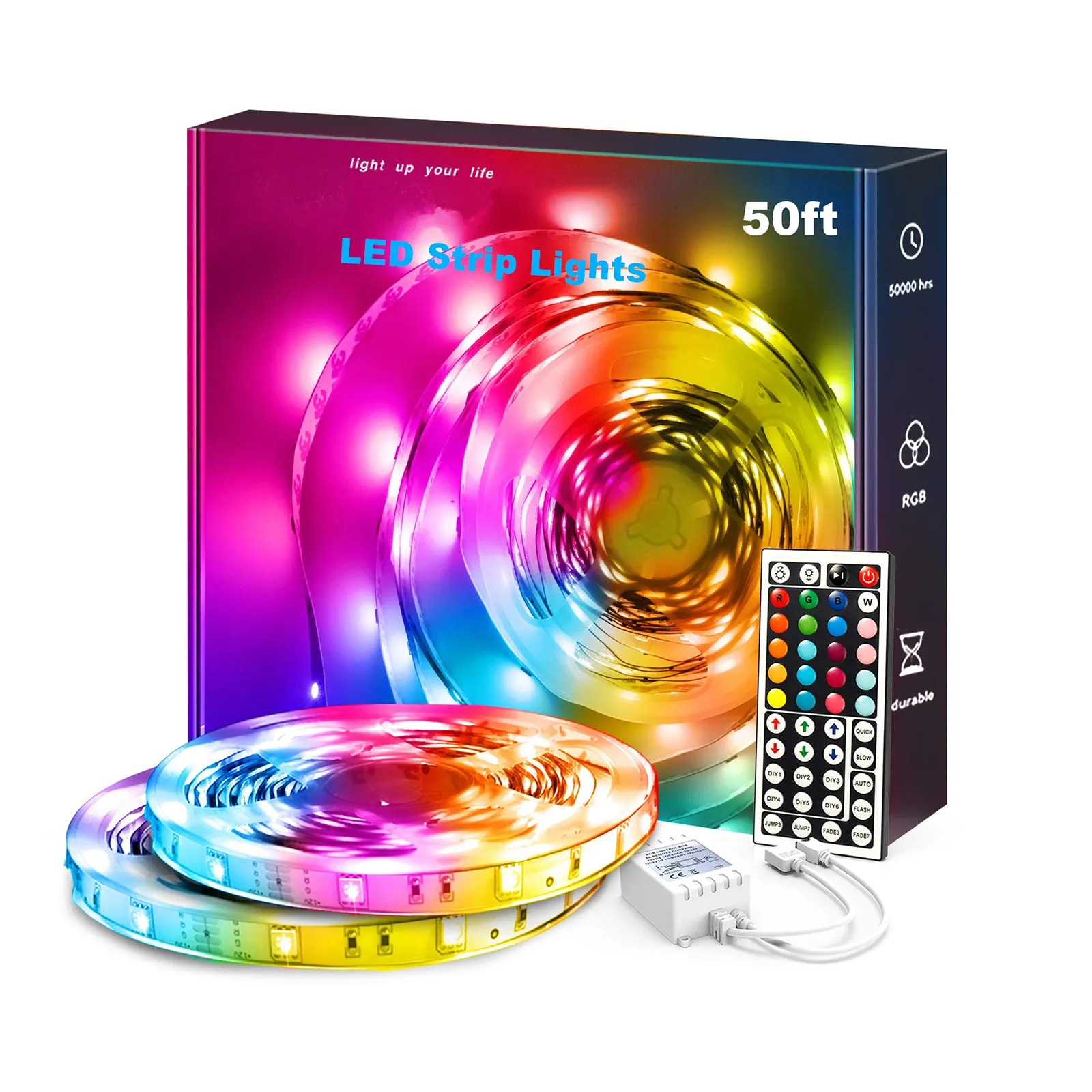 12V 50ft 15M RGB 5050 Battery Operated IR Remote UK Plug Flexible Led Strip Set of Cabinet Light