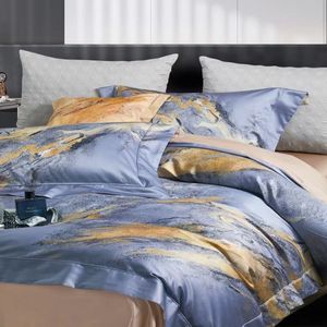 Juego de Ropa de Cama de 4 Piezas de Algodón Egipcio Azul 140S, Funda de Edredón con Estampado Digital, Sábanas Suaves con Patrones Finos, Proveedor de Ropa de Cama - Product Image 3
